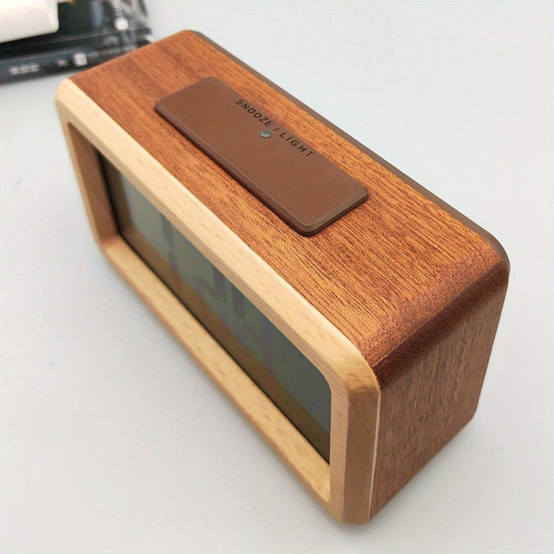 Trevonine Stylish Wooden Alarm Clock with Calendar and Temperature Display