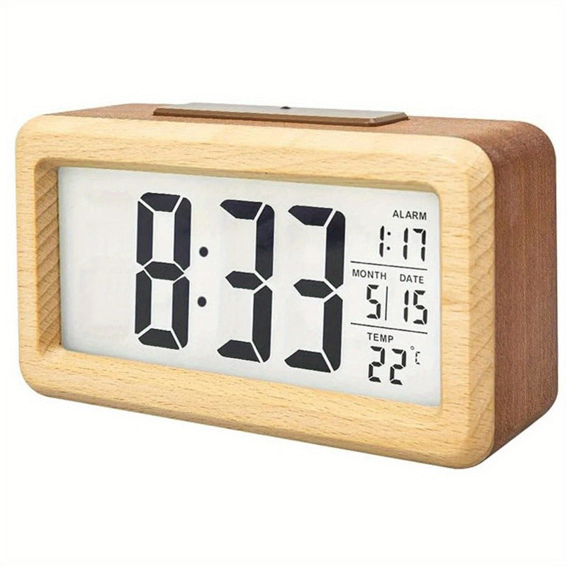 Trevonine Stylish Wooden Alarm Clock with Calendar and Temperature Display