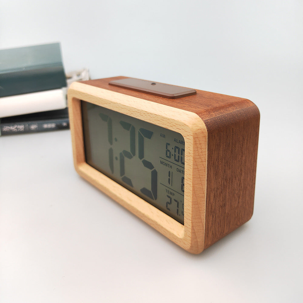 Trevonine Stylish Wooden Alarm Clock with Calendar and Temperature Display