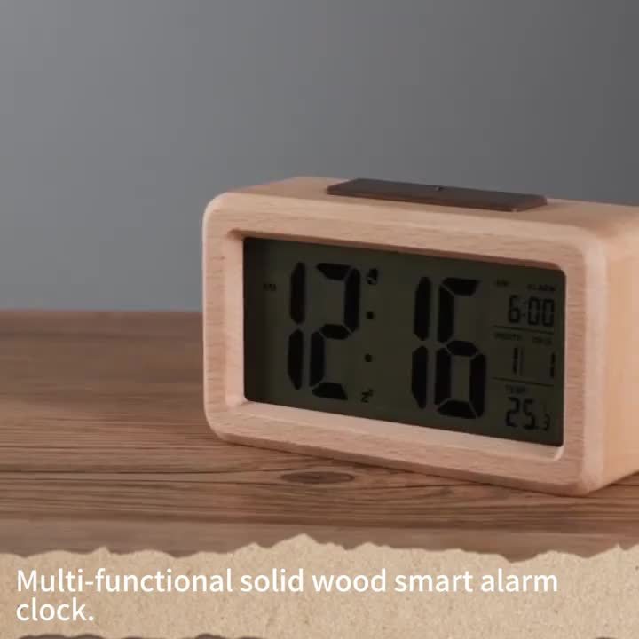 Trevonine Stylish Wooden Alarm Clock with Calendar and Temperature Display